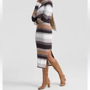 Charter Club Women's Size S Cashmere Cocoa/Cream Striped Turtleneck Midi Dress - Picture 1 of 5