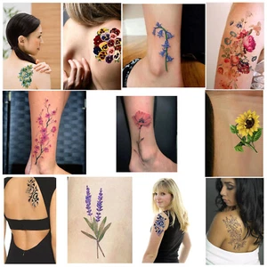 Flower Temporary Tattoo, vintage inspired floral art fake tattoo - Picture 1 of 20