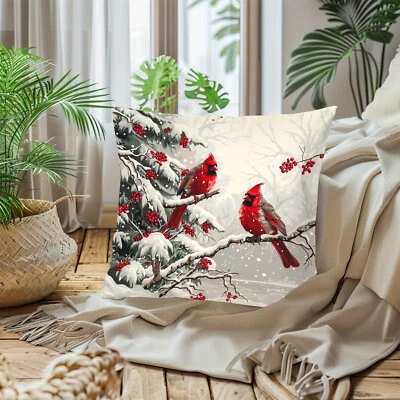 Contemporary Style Cardinal and Winter Berry Pillowcases Without Fillers - Image 1 of 4