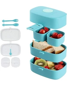 Brotdose mit 4 Fächern Snackbox lebensmittelecht für Kinder und Erwachsene blau  - Bild 1 von 6