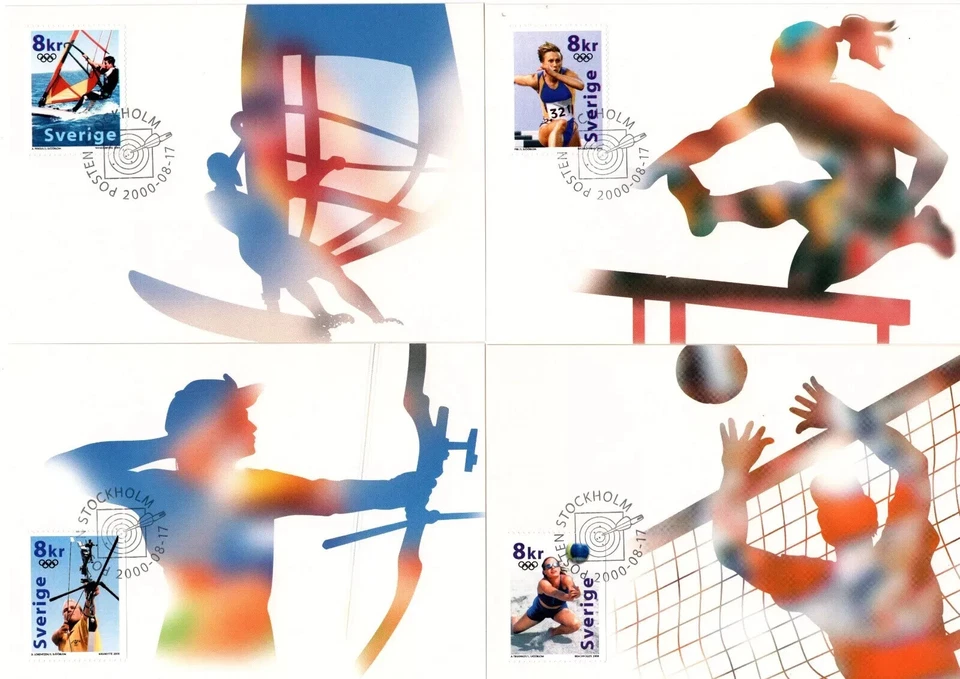 SwedeN OLYMPIC GAMES 2000 COMPLETE SET 4 FIRST DAY CANCEL MAXIMUM CARDS  ARCHERY - Image 1 of 1
