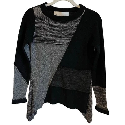 Curio New York Anthropologie Sweater Size S Patchwork Mixed Knit Asymmetrical  - Image 1 of 4
