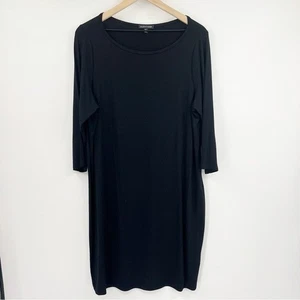 Eileen Fisher Black Stretch Jersey Knit Half Sleeve Dress Size XL Minimalist - Picture 1 of 6