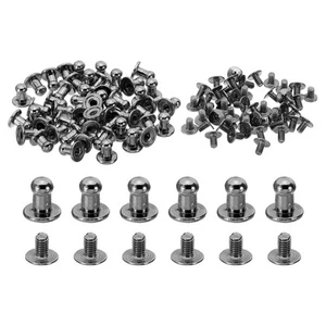 5mm Leather Rivets 100 Sets Round Button Head Studs Chicago Screws Black - Picture 1 of 6