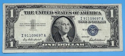 One Dollar 1957 $1 Blue Seal Silver Certificate Note Serial: I 91109697 A - Image 1 of 2