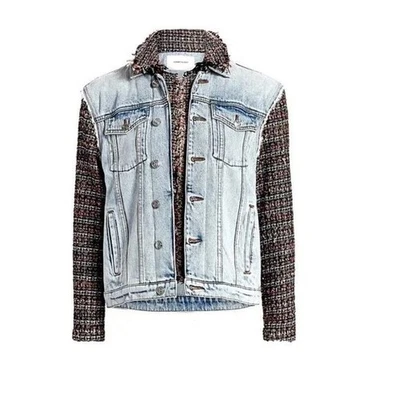 NUEVO CON ETIQUETAS Current / Elliott Chaqueta Vaquera Corta Lavada Ligera en Contraste Denim & Tweed, 0 Foto 1 de 4