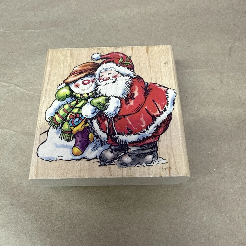Черный резиновый штамп пенни. Редкая марка. Марка Санта и снеговик. Рождественская марка - Изображение 1 из 4