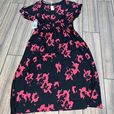 Vestido floral negro Koh Koh 4XL negro con flores rojas Foto 1 de 4