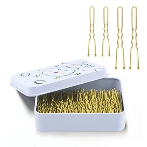 200pcs U Shaped Hair Pins Black/Brown/Blonde/Silver with Cute Case, Blonde - Picture 1 of 7