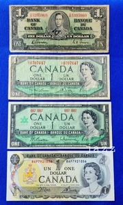 1937 1954 1967 1971 Canada Banknotes $1 One Dollar Rare Old Canadian Paper Money - Bild 1 von 2