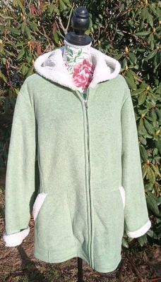 Denim & Co Full Zip Green Sherpa Lined 1X Fleece Coat Winter Women's Work  - Image 1 of 4