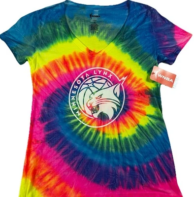 WNBA Minnesota Lynx Womens Shirt Size Large Tie-Dye Neon Rainbow V-Neck New - Image 1 of 4