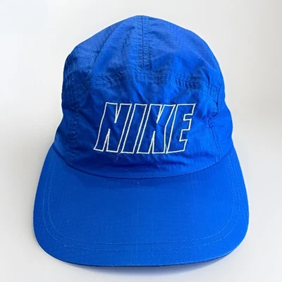 De colección Años 90 Nike Hombres Azul 5 Paneles Nylon Correr Correa Sombrero Etiquetas Blancas Foto 1 de 4