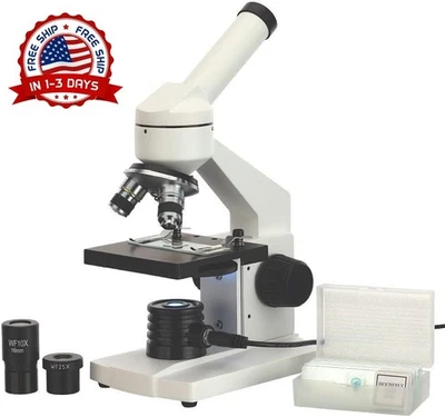 Microscopio compuesto biológico de 40X-1000X con portaobjetos en blanco NUEVO US Foto 1 de 4