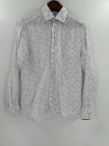 Bertigo White Blue Floral 100% Linen Long Sleeve Button Up Shirt Measures MEDIUM - Picture 1 of 12