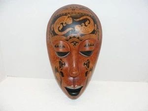 BROWN & BLACK INDONESIAN HAND CRAFTED AFRICAN REPTILE FACE WALL MASK GUC  - Picture 1 of 3