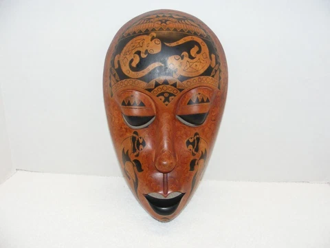 BROWN & BLACK INDONESIAN HAND CRAFTED AFRICAN REPTILE FACE WALL MASK GUC Cover