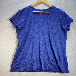 Athleta Womens Top Blue Scoop Neck Athletic Size XL Ribbed Cap Sleeves - Picture 1 of 9