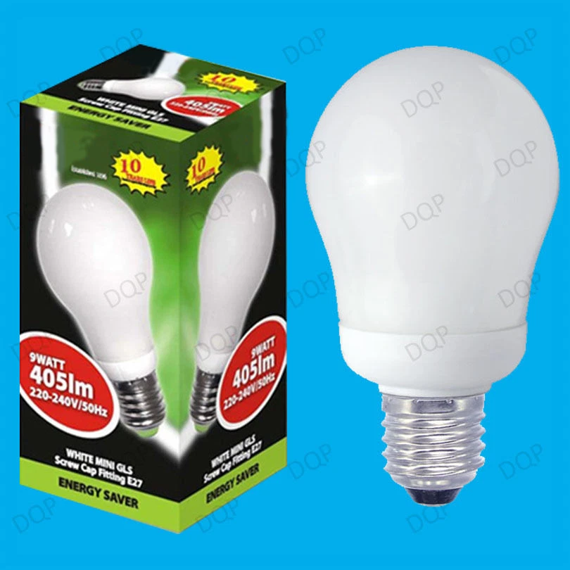 9W Mini GLS Low Energy CFL 3500K White Light Bulb, ES, E27 Edison Screw Lamps - Image 1 of 1