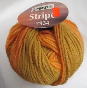 MARTIFIL 7934~100% LANA WOOL STRIPE~BULKY YARN~F-1659~TAN GOLD ORANGE MULTI~NEW - Picture 1 of 6