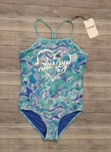New! Girl's Hurley Blue Purple One Piece Swimsuit Size 10/12 - Picture 1 of 5