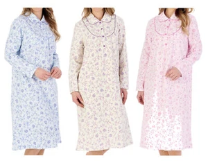 Camicia da notte donna Slenderella floreale flanella manica lunga Peter Pan colletto nighty - Foto 1 di 43