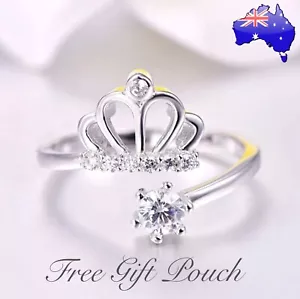 925 Sterling Silver Filled Crystal Princess Royal Queen Crown Tiara Ring Gift - Picture 1 of 4