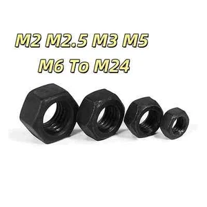 High Strength Black Hexagon Full Nuts DIN 934 Class 12 M2 M2.5 M3 M5 M6 To M24 - Picture 1 of 21