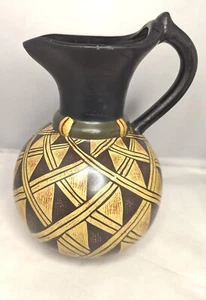 Vintage Sgraffito MCM Stil Oman Topf Wasserkrug Art Deco Retro Boho Keramik Wohnkultur - Bild 1 von 7