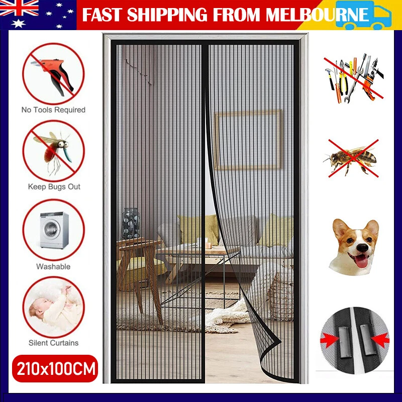 Home Master 2pce Fly Screen Door Magnetic Connectors Knitted Mesh 210 X 50cm