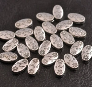 50 Stck. Tibetisch Silber Oval Blumen Charms Zwischenring Perlen 11x7mm M3101 - Bild 1 von 16
