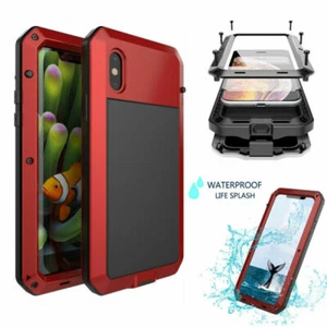 For iPhone SE X XR 7 8 Case Full Shockproof Aluminum Metal Phone Glass Cover - Picture 1 of 25