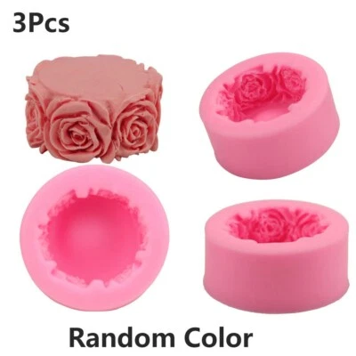 3Pcs Round Rose Flower Silicone Candle Molds Soap Mold Candy Making Craft Mould - Image 1 of 4