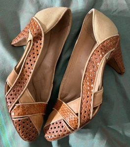 Vintage Maud Frizon Woven Leather/Leather/Canvas/Snake Great Summer Pumps! 37 - Picture 1 of 8