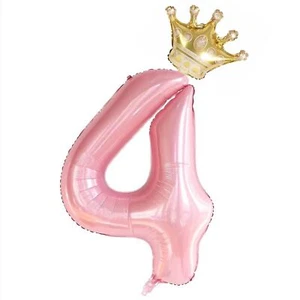 40 Inch Pink Crown Number 4 Balloons Set 4th Birthday Balloons for Girls Chil... - Picture 1 of 4