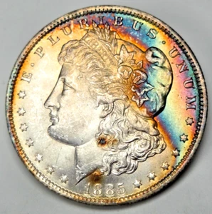 RAINBOW TONED 1885-O Morgan Silver Dollar 1 $, New Orleans BU - Bild 1 von 2