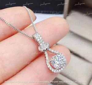 2Ct Lab Created Diamond Women's Fancy Pendant Necklace 18" 14K White Gold Plated - Picture 1 of 5