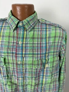 Camisa Ralph Lauren Hombres L Verde Lima Cuadros Manga Larga Aire Libre Viaje Charreteras - Imagen 1 de 14