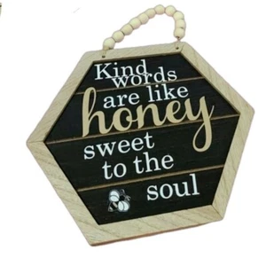 Wood Hexagonal Bee Hive Bible Verse Black White Home Decor Rustic Wall Art Sign - Picture 1 of 1