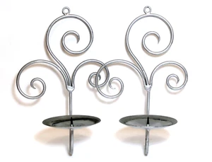 Wall Sconces Candle Holders Silver Metal Scroll Set 2 - Picture 1 of 7