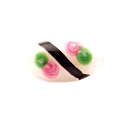 Antique Czech satin floral black striped white lampwork glass button 13mm Cover
