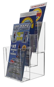 3 Pocket Tri Fold Brochure Holder for 4”W Pamphlet Maps Menu Wall or Table Rack - Picture 1 of 2