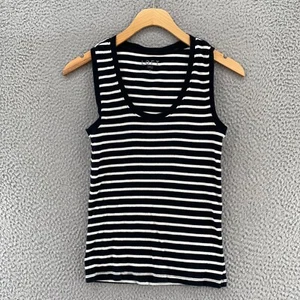 LOFT Top Womens Small Black White Stripe Rib Knit Tank Pullover Stretch Casual - Picture 1 of 11