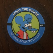 Vintage 1994 THE SIMPSONS "Itchy the Mouse" Collectible Pog Skycaps and Scratchy