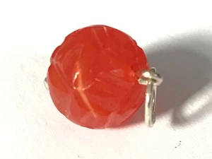 Antique Vintage silver Chinese carved carnelian bead pendant charm 1/2" diam - Picture 1 of 4