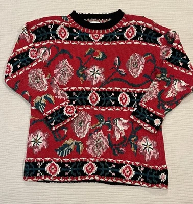 Suéter navideño tejido a mano internacional Express de colección con bordado crewel talla xs Foto 1 de 4