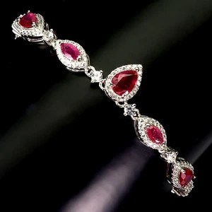 925 Sterling Silver Bracelet Pear Ruby 7x5mm Natural Gemstone Jewelry 7.5 Inches - Picture 1 of 14