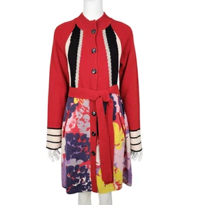SPARROW Cardigan Sweater M Red Knit Wool Tie Belt Button Front Anthropologie - Picture 1 of 13