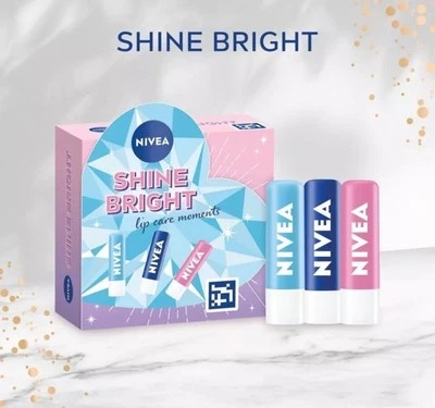 Nivea Shine Bright Lip Care Gift Set - Rose, Hydro and Original Lip Balms - Image 1 of 2