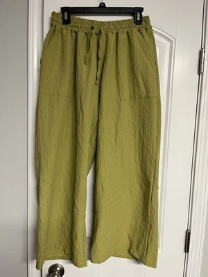 Green Wide Leg Palazzo Pants Elastic Waist 30 Inches Pockets Women Sz M Stretch - Image 1 of 4
